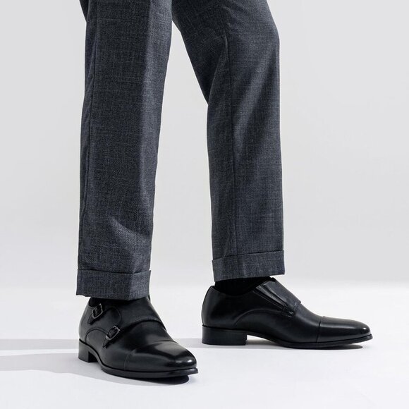 〽️Men\'s Leather black Jousen Dress Monk Strap Loafers Formal Business Wear Shoes main image 4